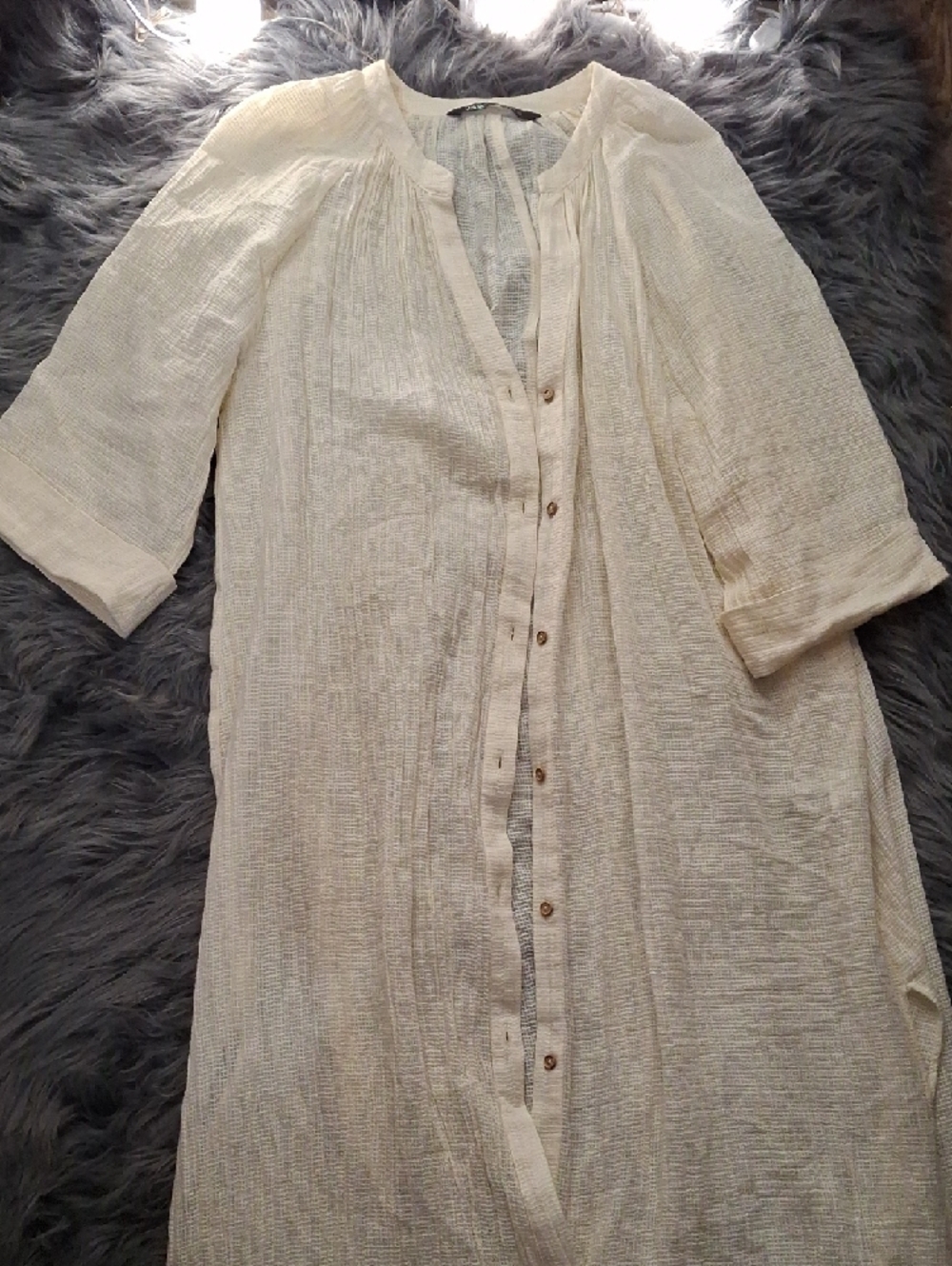 Zara Cream Sheer Button-Front Duster / Kimono - Picture 6 of 13